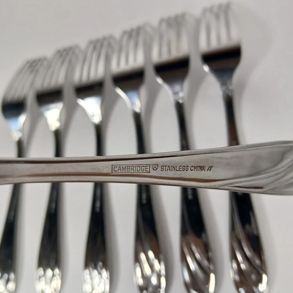 Cambridge Medina Forks Stainless Steel Silverware Glossy Satin Frosted Set Of 7